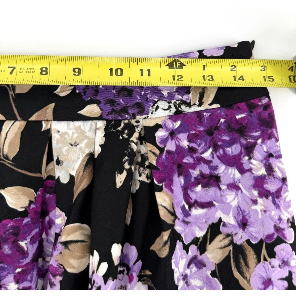 White House Black Market Pleated A Line Skirt Purple White Floral Pocket Women 4